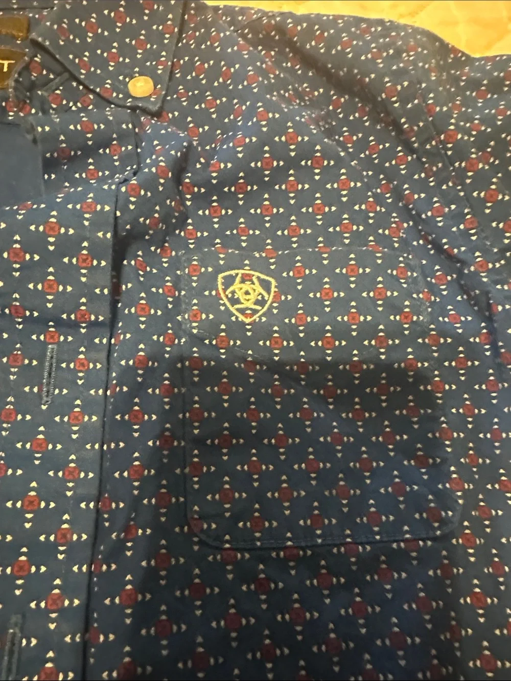 Ariat Blue Short-Sleeve Button-Down Shirt with Micro Dot Print - Picture 2 of 6